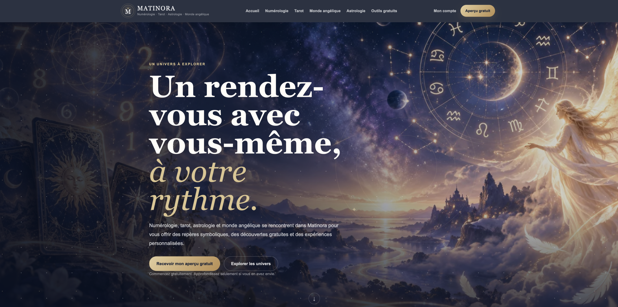 Interface de Matinora, projet Web développé par DK2Web